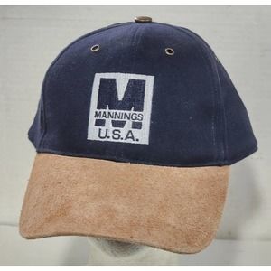Mannings USA Baseball cap hat Dark Blue With Brown Brim Strapback Embroidered